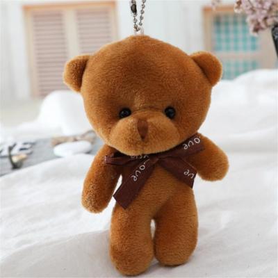 China Free Sample Custom Soft Light Brown Lattice Plush Mama With Baby Cub Stuffed Mini Joint Animal Keychain Plush Teddy Bear Toy Key for sale