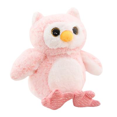 China Plush Animal Shaped Crystal Spandex Stuffed Pink Lifelike Plush Reversible Eyes Large Cheap Head Owl Baby Doll Toy for sale