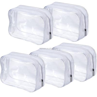 China 5 Pack Viable Clear PVC Zippered Toiletry Bag Portable Cosmetic Makeup Carry Pouch Bag For Travel Vacation for sale