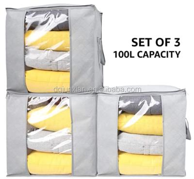 China Sustainable Household Large 3 Pack Fabric Storage Bags Foldable Storage Cube Organizer For Clothes Quilts Bedding for sale