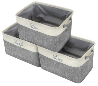 China 2021 American style new arrivals storage basket box [set of 3], large capacity collapsible fabric organizer trash cans with gray handles, for sale