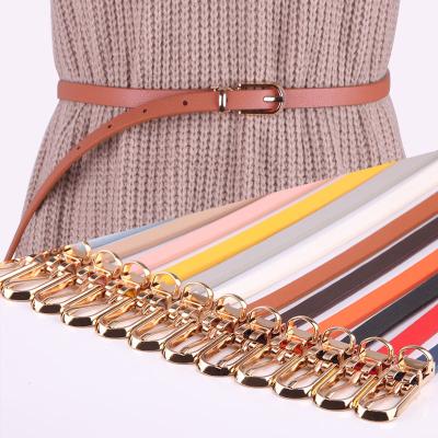 China 1 cm wide high quality new multicolor decorative dress with buckles Korean version PU leather belts small sweater waist thin belt for women for sale