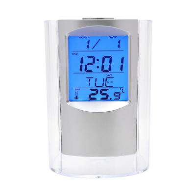 China Desktop Organizer Pen Holder Pen Holder Digital Clock LED Calendar Calendar JCX/Multifunctional Temperature Display Plastic for sale