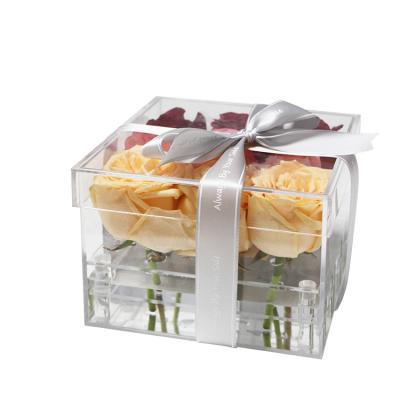 China Large Size Lucite Customized Modern Acrylic Rose Flower Box Wedding Gift Valentine Rose Box for sale