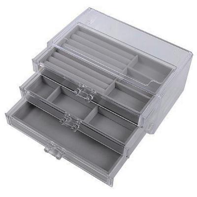 China Wholesale Modern 3 Drawer Jewelry Organizer Holder Display Case Acrylic Velvet Clear Jewelry Box for sale