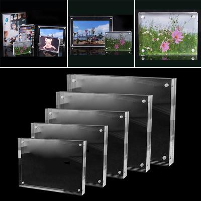 China Protective fashion transparent acrylic magnetic desktop photo display stand poster card holder photo frame photo desk ornament for sale