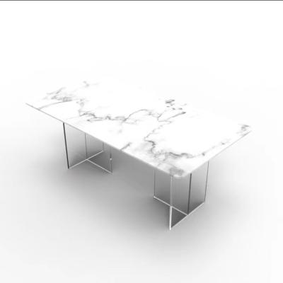 China Fashion And Durable White Color Clear Square Leg Square Shape Acrylic Dining Table For Wedding for sale