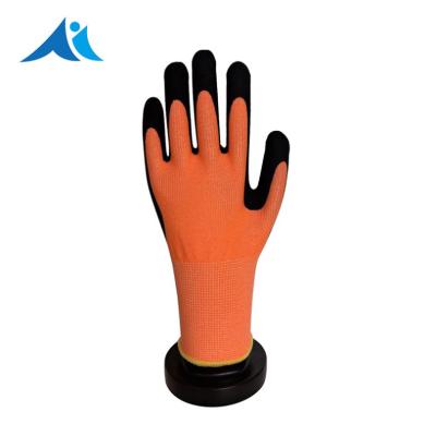 China Fluorescent Orange Grade 3 Anti Cut Gloves Sandy Nitrile Sanding Dipping Steel Anti Cut Grade 3 Resistant Gloves for sale