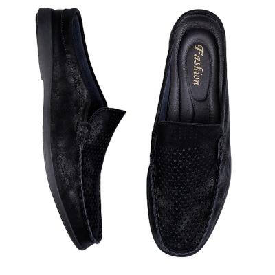 China Fashion Trend Classic Breathable Half Shoes Mens Hollow Out Genuine Leather Casual Outdoor Flats Moccasins Non-Slip Half Mules Slippers for sale