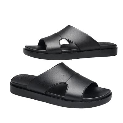 China 2022 New Men's Slippers Summer Fashion High Quality Leather Soft Breathable Beach Damping Casual Outside Sandals Slides Flats For Men for sale