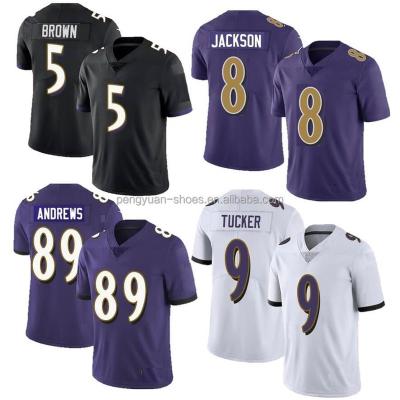 China Best Quality Breathable Queen Quilted Football Jersey #8 Lamar Jackson #89 Mark Andrews #5 Marquise Brown #9 Tucker #44 Humphrey #6 for sale