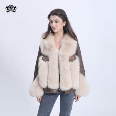 China New Design Janefur Fox Women's Real Fur Jacket Bomber Coat Wholesale Anti-Shrink Leather for sale