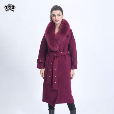 China Luxury Long Style Fox Fur Collar Woolen Coat Breathable Winter Elegant Janefur Women Cashmere Coat With Fur for sale