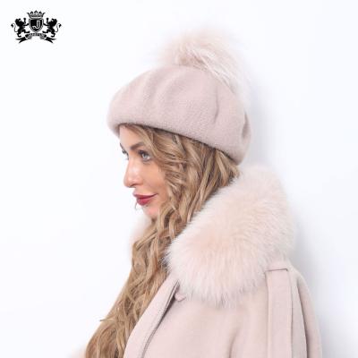 China Fashion\Wholesale Lady Comfortable\durable Autumn Style Wool Hat Warm Janefur Fashion Real Fur Pom Pom Beret Hat For Women for sale