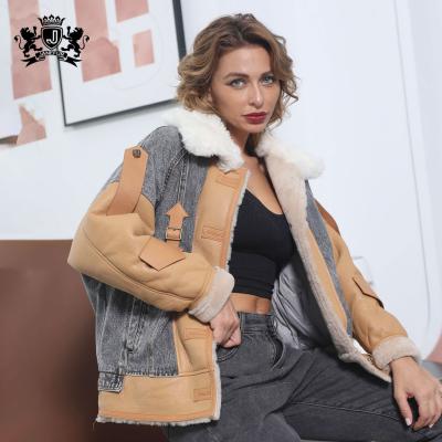 China Breathable Fashionable Winter Fashion Janefur Fur Coats Women Cotton Blues Jean Fur Denim Warm Leather Jacket for sale