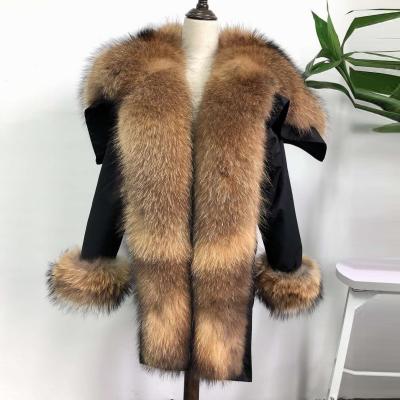 China New Anti-wrinkle winter raccoon fur collar women's big fur collar winter ladies' outwear down coat for sale