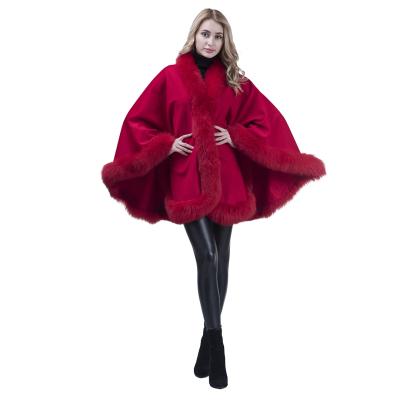 China Wholesale Real Soft Touch Feeling Real Soft Touch Feeling Fox Fur Trim Shawl Women Wool Warm Shawl Cape Fur Trim Shawl for sale