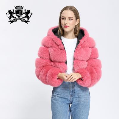 China New Fashion Anti-Wrinkle Hooded Fox Fur Coat Winter Warm Fox Fur Top Women Real Short Style Fox Hooded Fur Coat for sale