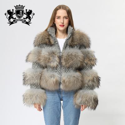 China Hot Selling Raccoon Women's Anti-wrinkle Janefur Elegant Raccoon Fur Coat Women Real Fur Coat for sale