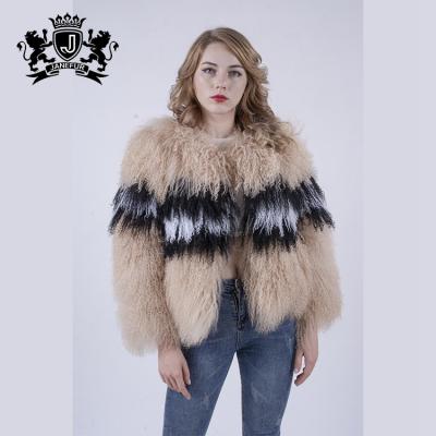 China Last Viable Janefur Design Ladies Fur Coat Fashion Luxury Women Colorful Lamb Mongolian Fur Coat for sale