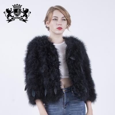 China Real Farm Ostrich Feather Fur Turkey Fur Coat Anti-Shrink Jacket Long Sheath Warm Outerwear for sale