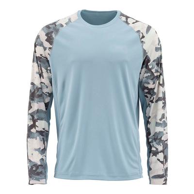 China Antibacterial custom own design men's long sleeve raglan sleeve round neck UPF 50+ fishing shirt mesh and polyester/Spandex fabric for sale