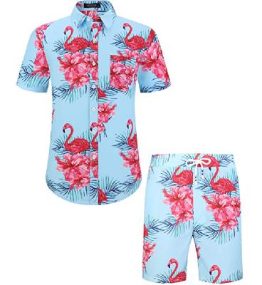 China Breathable Mens Hawaiian Short Sleeve Shirt Suits Aloha Flower Print Suits Casual Classic Button Down Standard Beach Shirts Fit Suits for sale