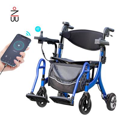 China Power Assist And Resistance Folding 2021 Adjustable Electric Lightweight Walker Rollator Cart for sale