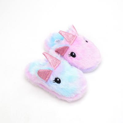 China Custom Fashion Unicorn Round Plush Cartoon Low Price Girl Children Indoor Slippers for sale