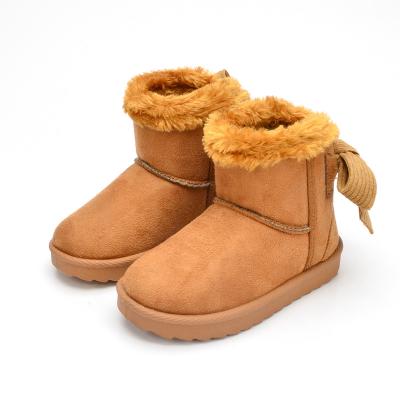 China Custom Made Fashion Round Winter Girls Luxury Charming Fancy Children's Solid Color Outdoor Boots With Bowknot for sale