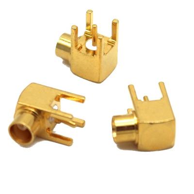 China Brass Right Angle MCX Female For PCB Mount Coaxial Connector Gold Plating for sale