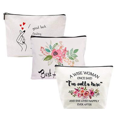 China Trendy Wholesale Letter Printing Fashion Bag Custom Ladies Makeup Organizer Linen Cosmetic Pouch Zipper Bag for sale