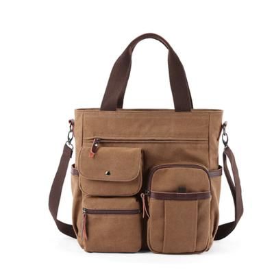 China Multifunctional Vintage Shoulder Computer Handbag Messenger Crossbody Bag Canvas Briefcase Brown Laptop Business Briefcase Bag For Men for sale