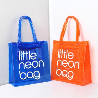 China 2022 Custom Logo Fashion Waterproof Beach Bath Bag Clear PVC Tote Shopping Swimming Transparent Handbag Bags for sale