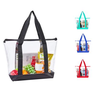 China Custom Clear Pvc Tote Shoulder Bag Fashion Logo Large Transparent Pvc Tote Outdoor Handbag Vinyl Shopping Bag Swimming Pvc Bag Custom Beach for sale