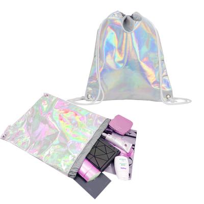 China Fashion PU Laser Drawstring Waterproof Custom Travel Sports Bag Holographic Logo Gift Bags Hologram Shiny Logo Drawstring Backpack Bag Gym for sale