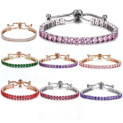 China 3 White Adjustable Colorful Cubic Zircon Tennis Bracelets Rose Gold Plated Jewelry Hot Selling Colors Bracelet For Women for sale