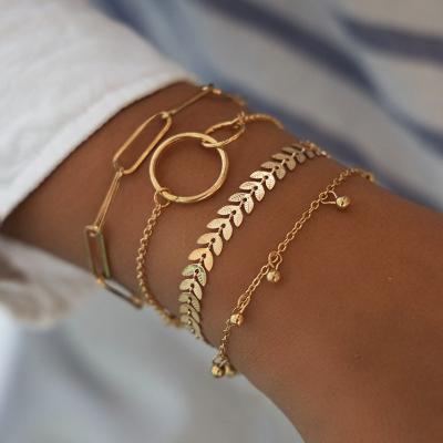 China 4 Pieces 3 Color Chain Bracelet Set Infinity Trendy Geometric Chain Arrow Personality Bracelet For Women Link Bracelet Gold Plated Jewelry for sale