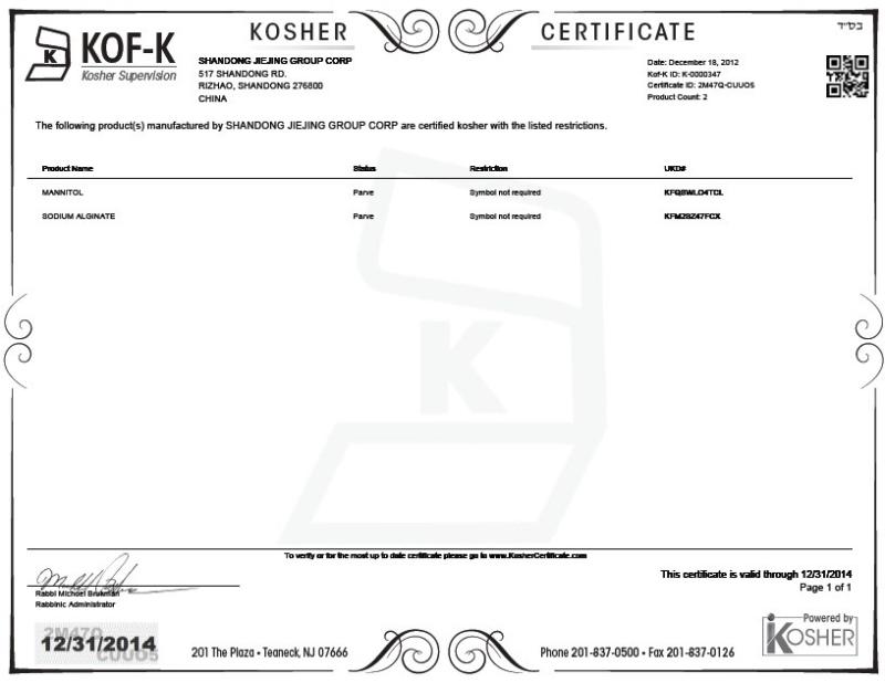 KOSHER - Shandong Jiejing Group Corporation