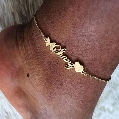 China Butterfly Love Anklet Chain Jewelry Christmas Gifts Women Custom Personalized Name Anklets Stainless Steel Environmental Friendly for sale