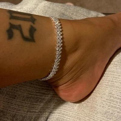 China Summer Environmental Friendly Gold Plated Diamond Ankle Bracelet Irregular Double Row Women's Crystal Rhinestone Tennis Chain Anklets for sale