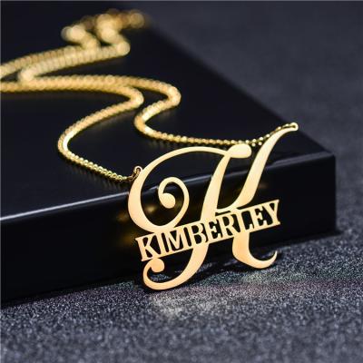 China Custom Made Environmental Friendly Initial Necklace Collares Personalizados Cuban Link Chain Stainless Steel Nameplate Chocker Necklaces for sale