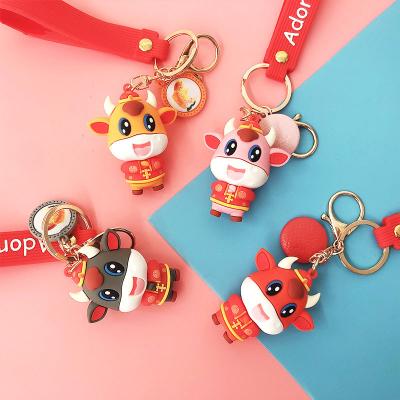 China New Eco-friendly Creative Cute Rubber Animal Ox Cartoon Key Chain Key Chain Pendant Student Student New Year for sale