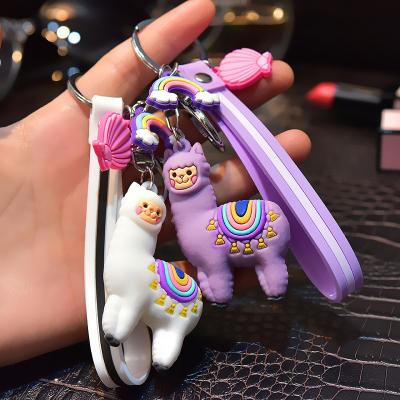 China Eco-friendly Creative Cute Animal Leather Pendant Gift Bag Key Chain Alpaca Cartoon Key Chain for sale