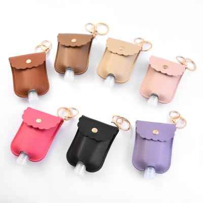 China Souvenir Gifts Promotion 30ml Bottle Case Hand Sanitizer Key Chain Luxury High Quality Leather Key Chain for sale