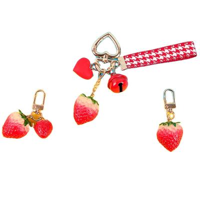 China Women Girl Eco-friendly Gift Simulated Strawberry Cute Red Heart Fruit Resin Key Chain for sale