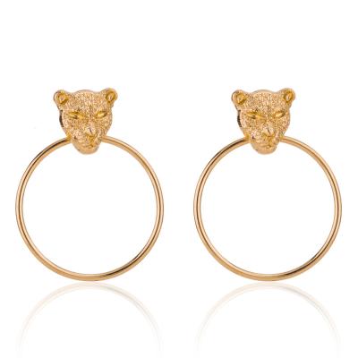 China New arrivals metal gold 4cm leopard animal earrings circle lead free nickel free hoop earrings for sale