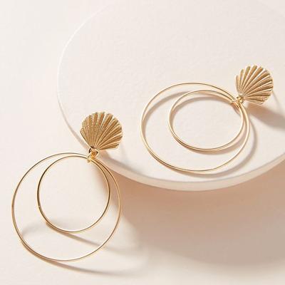 China Simple Exaggerated Gold Shell Drop Earrings Fashion Circle Statement Earrings Lead Free Nickel Large Double for sale