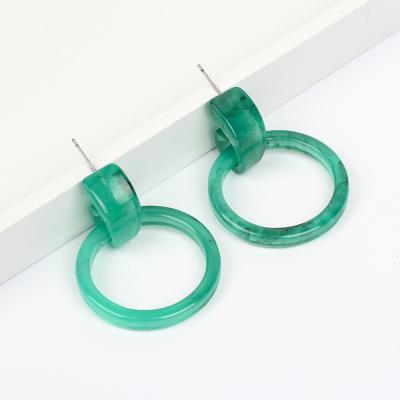 China New Arrival Fashion Lead Free Nickel Free Women Round Geometric Acrylic Earrings Jade Green Resin Hoop Acetate Earrings for sale