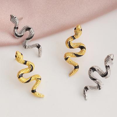 China Creative Curved Nickel Free Lead Free Personality Alloy Gold Plated Snake Shape Earrings for sale